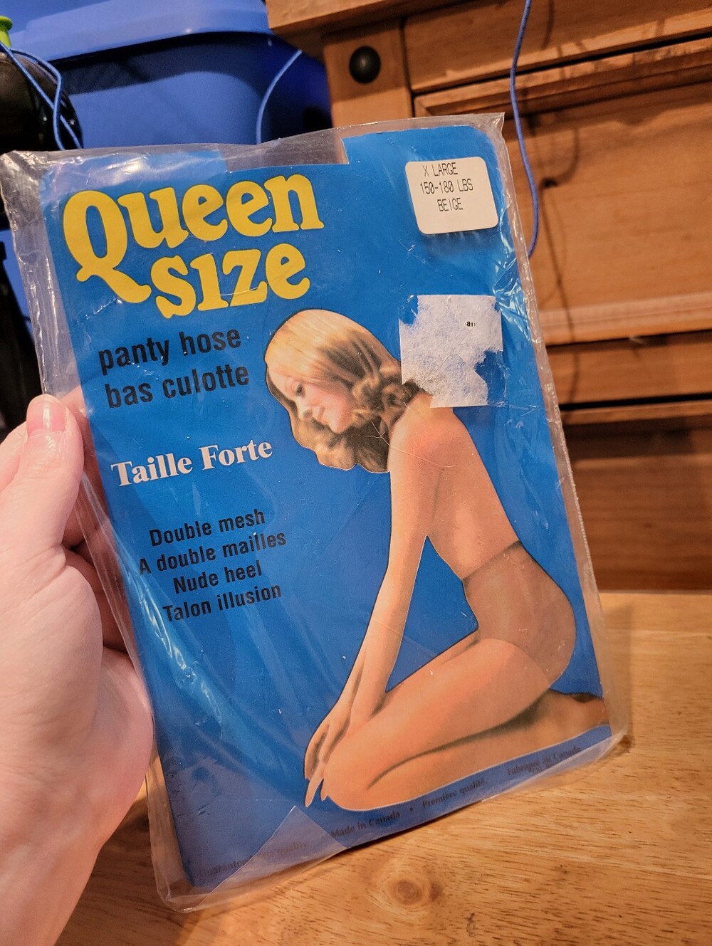 Vintage Queen Size Pantyhose 1970s NIP XL Beige Made in Canada